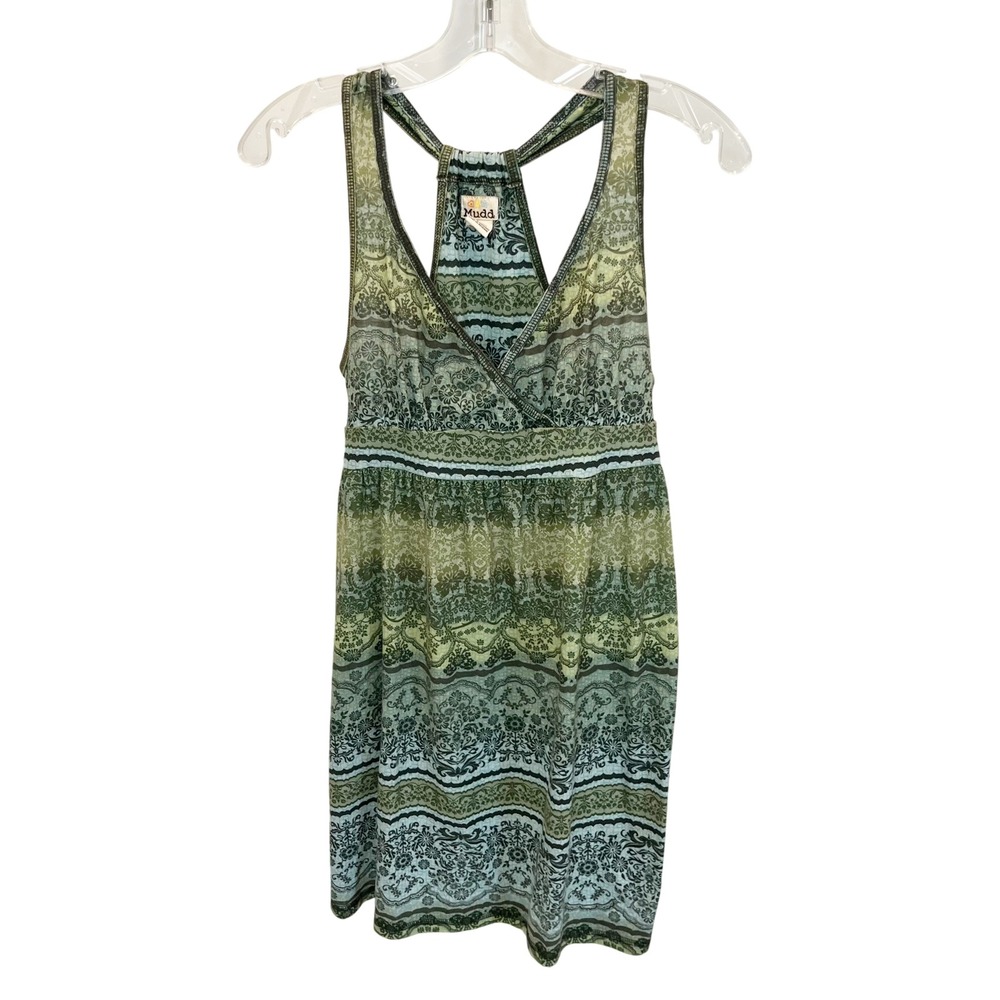 Mudd Y2K Green Floral Damask Racerback Tank Dress Indie Sleaze Fairy - LARGE